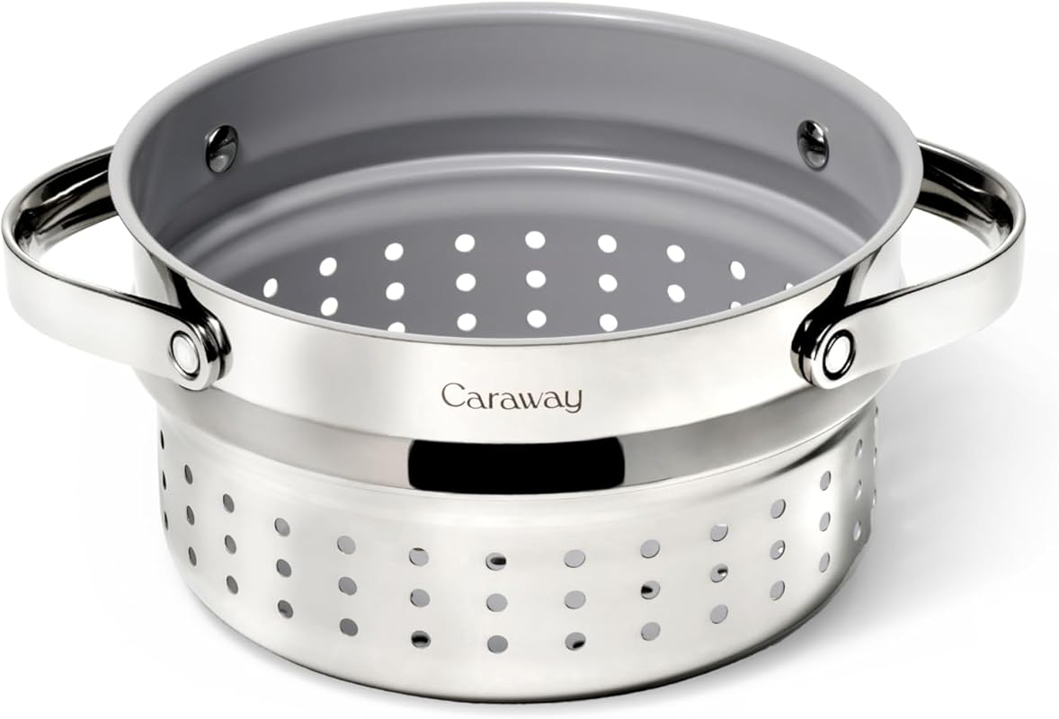 Caraway Small Stainless Steel Steamer with Handles, Non-Toxic Non-Stic