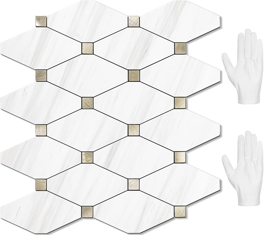 STICKGOO 10-Sheet Dolomite White Marble Look Mixed Metal Gold Peel and