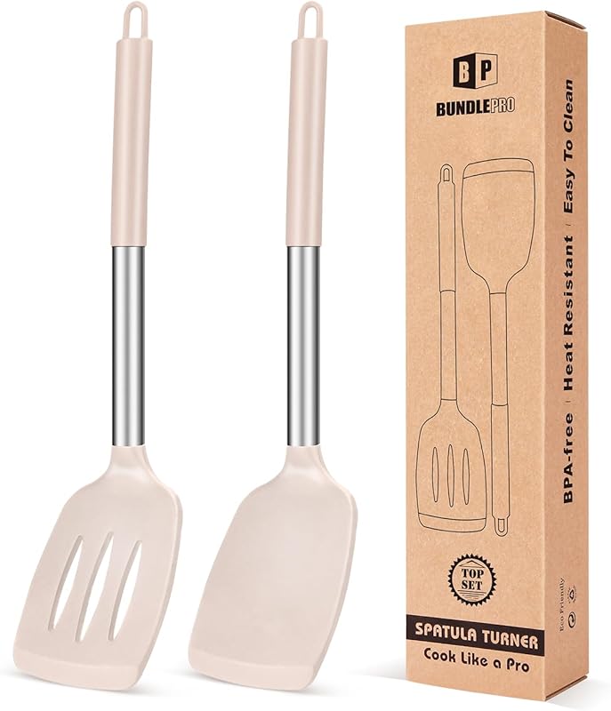 Pack of 2 Silicone Solid & Slotted Kitchen Spatulas - Non-Stick, Heat 