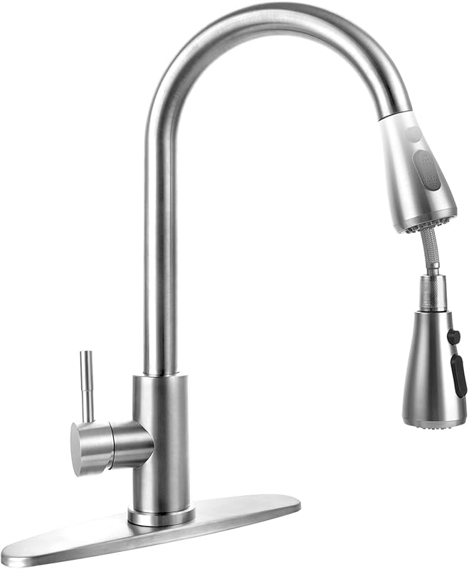 304 Stainless Steel Kitchen Faucet: Pull Down Spray, Single Handle, 1 