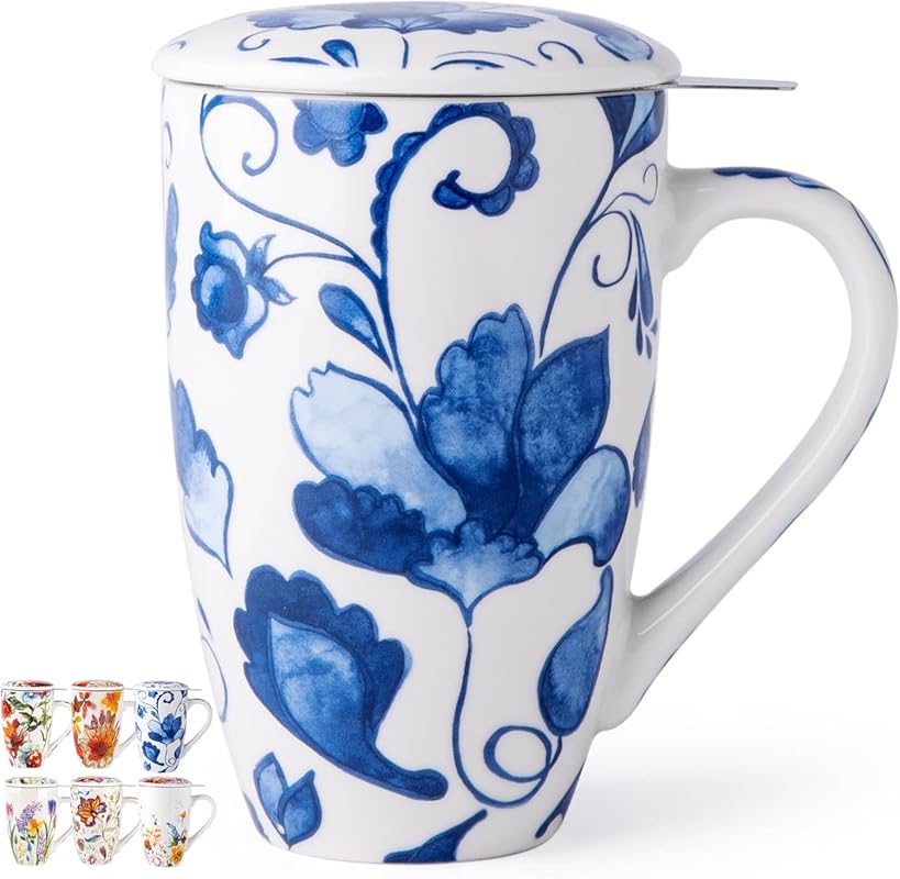 GBHOME Large Ceramic Tea Mug with Infuser & Lid, 18 oz Loose Leaf Cup,