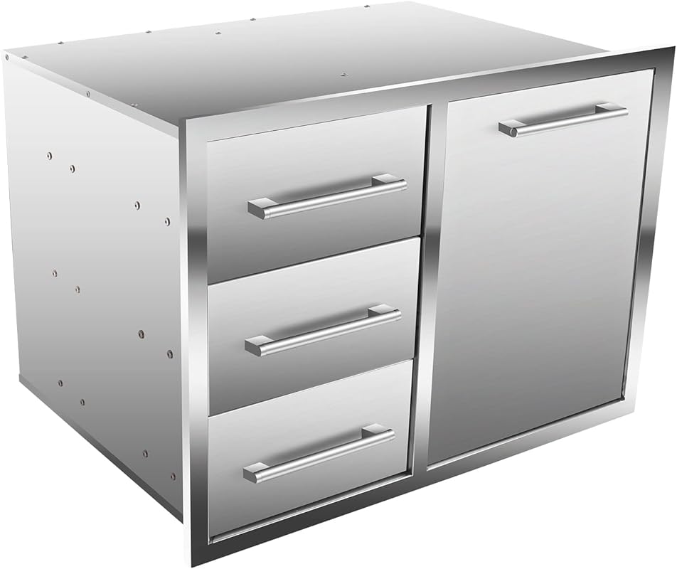 Triple Stainless Steel Left-Side Outdoor Kitchen BBQ Access Trash Draw