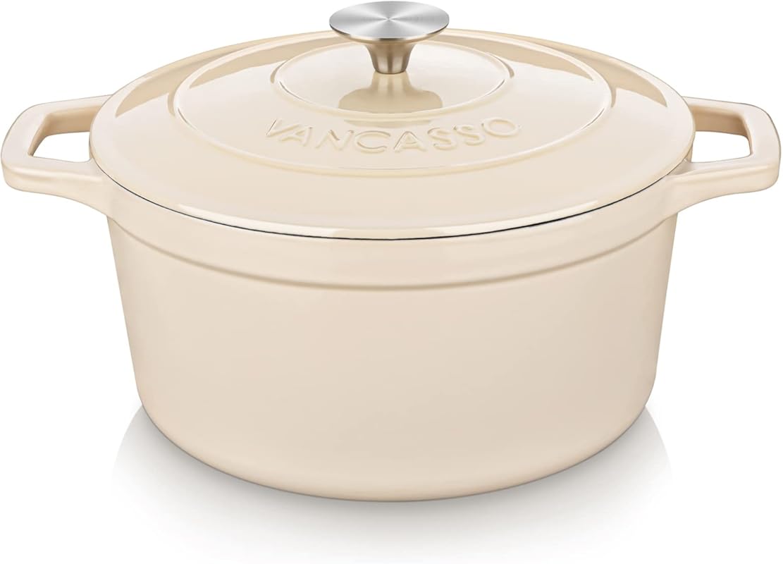 vancasso 6 QT Round Cast Iron Dutch Oven Pot with Non-Stick Enamel for