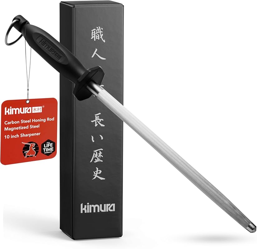 Kimura Professional 10-Inch Carbon Steel Honing Rod, Magnetized Knife 