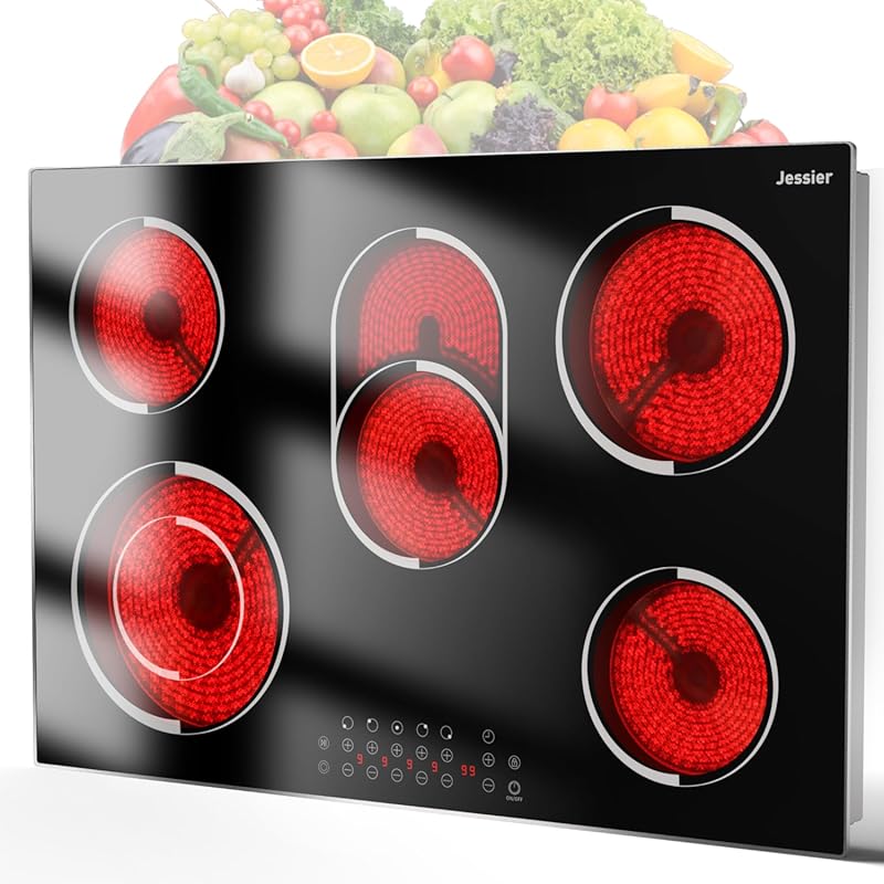 30 Inch 8400W 5 Burner Built-in Ceramic Electric Cooktop with Metal Fr