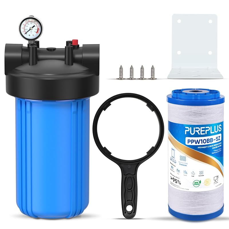 PUREPLUS 1-Stage Whole House Iron Manganese Water Filter for Well Wate