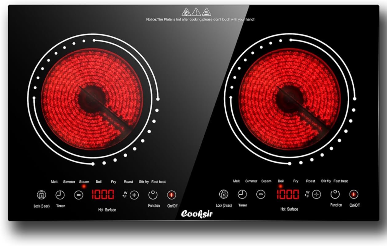 24 Inch Portable 2 Burner Electric Cooktop, Ceramic Built-in Stove Top