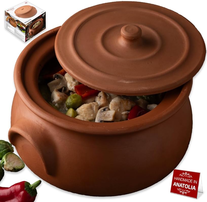 Hakan Suphan Handmade 7.6-Quart Unglazed Terracotta Clay Cooking Pot w
