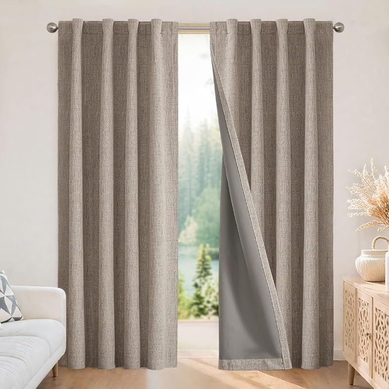 Joydeco 84" Long Blackout Linen Thermal Curtains for Bedroom & Living 