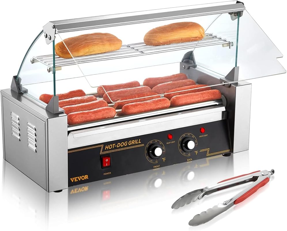 VEVOR 5-Roller Hot Dog Grill, 12-Capacity, Stainless Steel, Dual Temp 