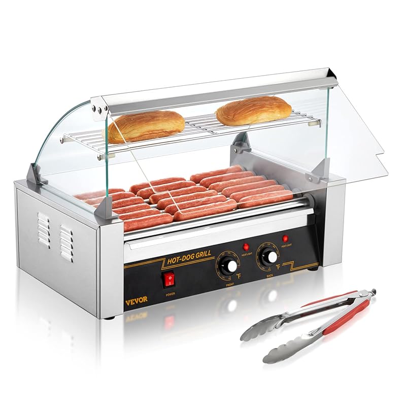 VEVOR Commercial 7-Roller Hot Dog Grill, 18-Capacity, Stainless Steel,