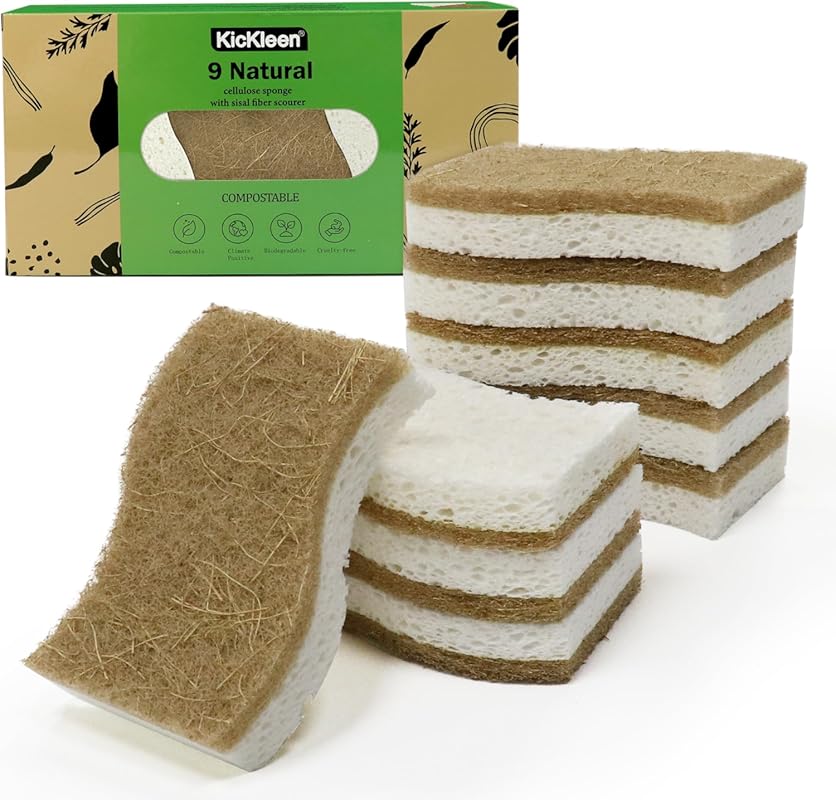 9-Pack Biodegradable Natural Kitchen Sponges: Eco-Friendly Compostable