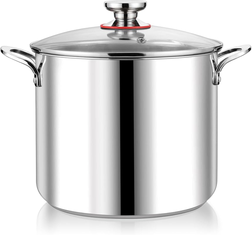 P&P CHEF 12 Quart Stainless Steel Stock Pot with Visible Lid, Measurin