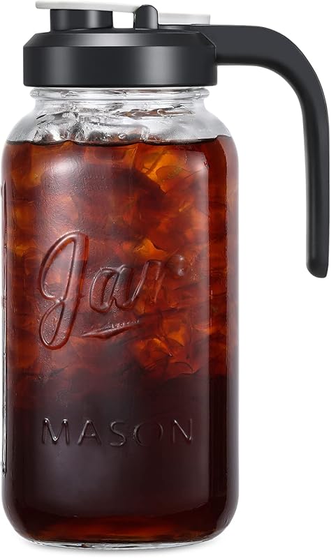 2 Quart Glass Mason Jar Pitcher with Filter Lid, Leak-proof Wide Mouth