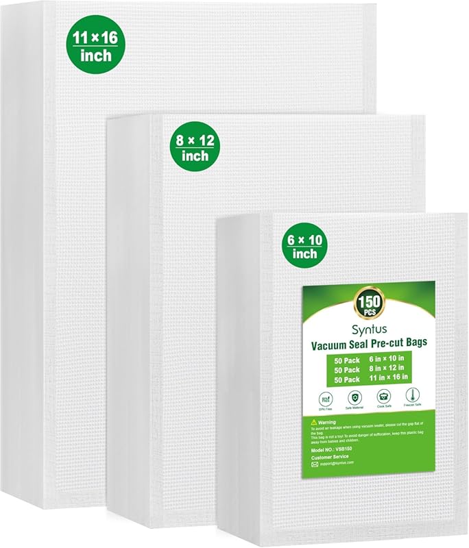 Syntus Precut Vacuum Sealer Bags (150-Count Assorted Sizes), BPA-Free 