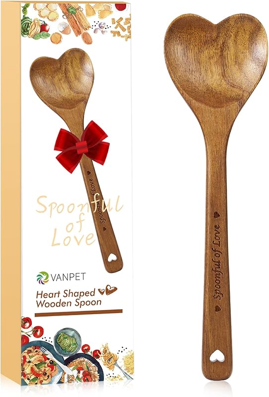 Unique Wooden Heart-Shaped Spoon for Cooking, Kitchenware & Mother's D