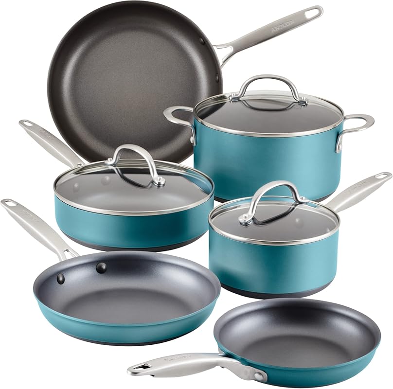 Anolon Achieve Hard Anodized Nonstick Cookware Pots & Pans Set, 9 Piec