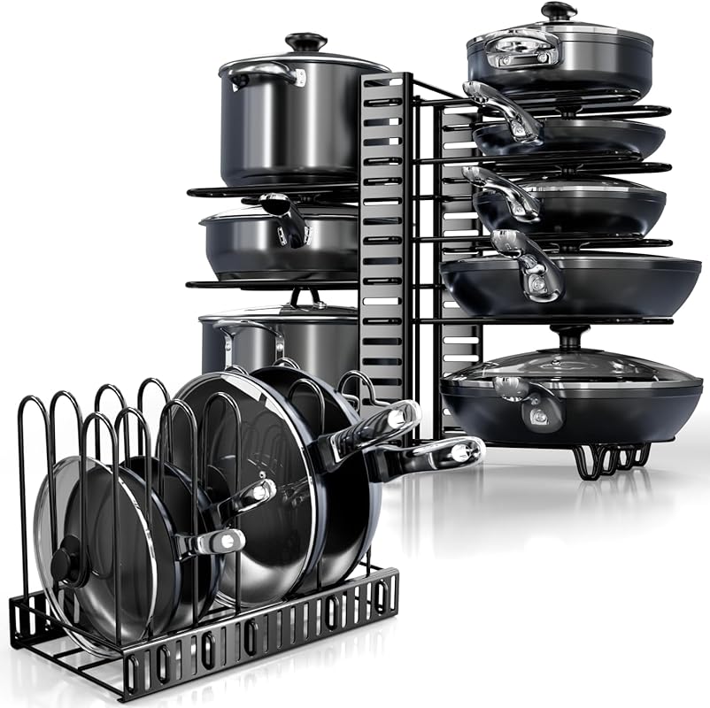 8-Tier Adjustable Heavy-Duty Pots and Pans Organizer Under Cabinet for