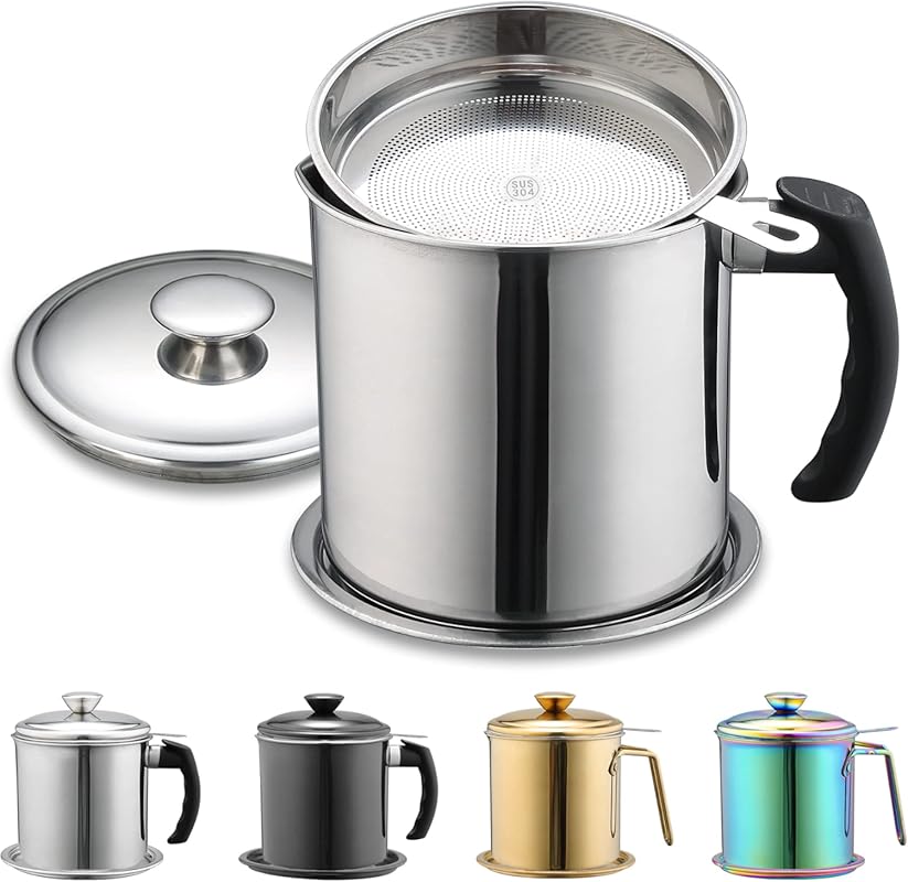 Berglander 47oz Stainless Steel Bacon Grease Container with Fine Mesh 