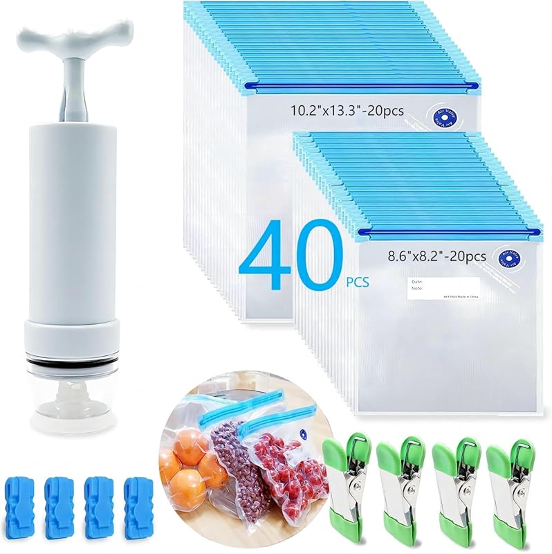 MOMODA Reusable Sous Vide Vacuum Bags (40-Pack) with Hand Pump for Jou