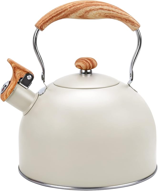 2.6Qt Whistling Tea Kettle Stovetop with Folding Heat-Resistant Handle