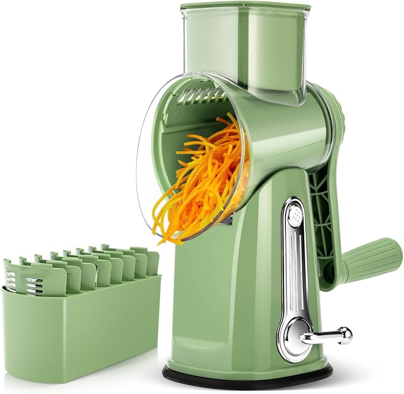 SUSTEAS Retro Green Rotary Cheese Grater & Vegetable Shredder with Han