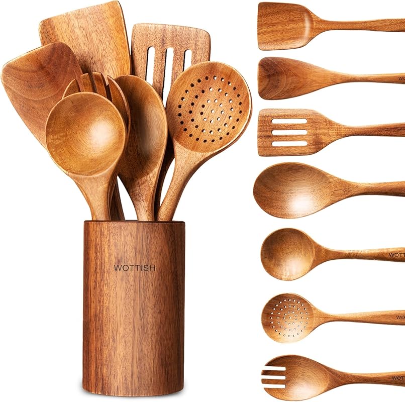 8-Piece Wooden Kitchen Utensil Set: Natural Solid Wood Spoons, Spatula