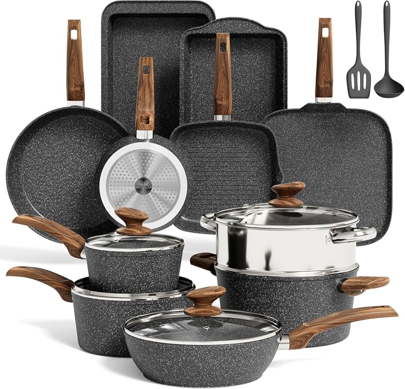 MAISON ARTS 17-Piece Non-Stick Pots & Pans Set – Granite Stone Coating