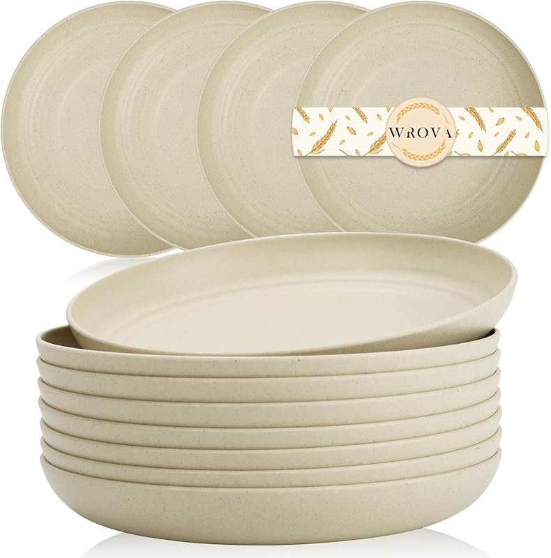 Wrova 9 Inch Unbreakable Wheat Straw Dinner Plates, Set of 8 – Dishwas