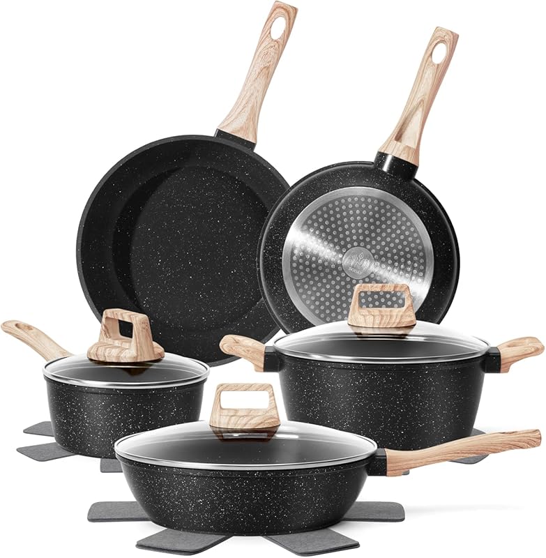 Black Granite 12-Piece Nonstick Induction Cookware Set, Non-toxic Pots
