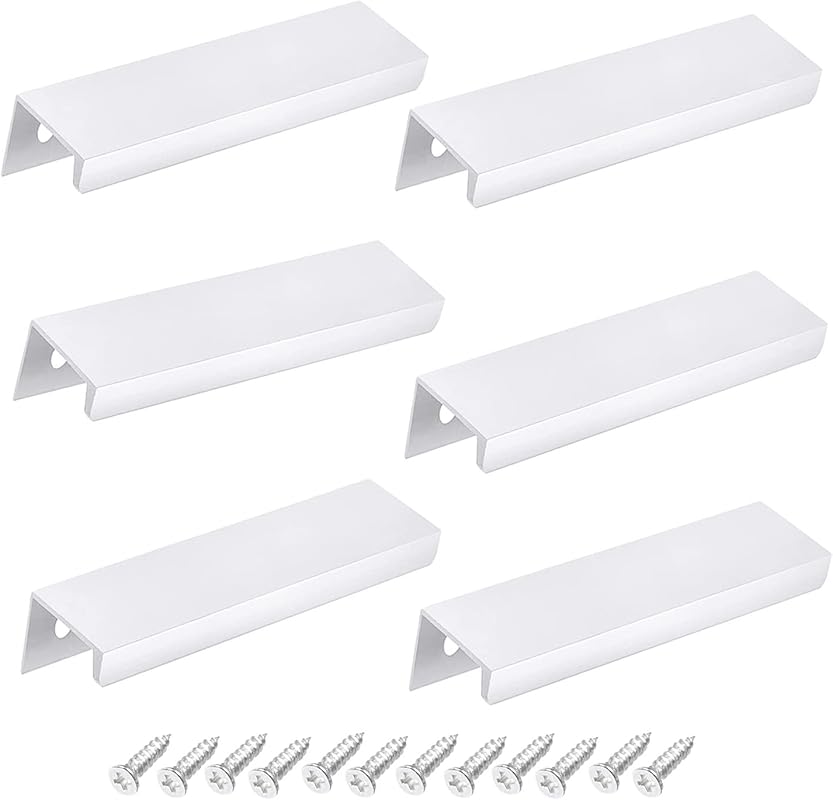 6-Pack White 80mm Aluminum Edge Pulls, Finger Pull Hidden Cabinet Hand
