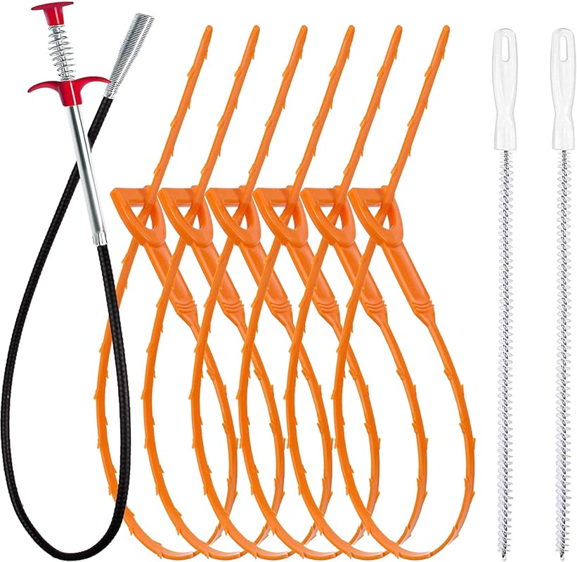 9-Piece Drain Clog Remover Kit: Snake, Hair Catcher & Brushes for Kitc
