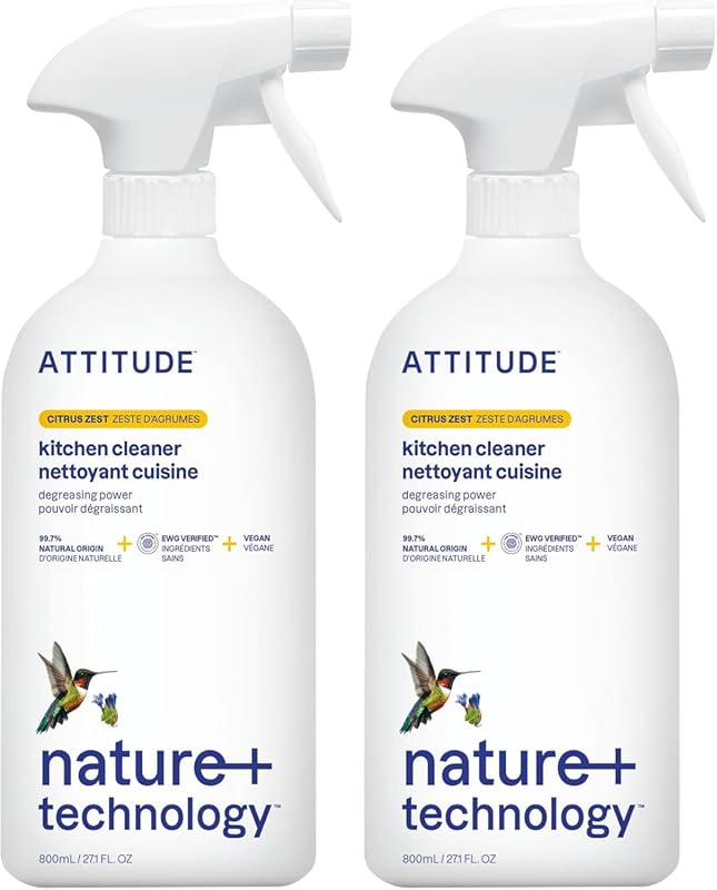 ATTITUDE Kitchen Cleaner Spray, EWG Verified, Plant-Based Degreaser, C