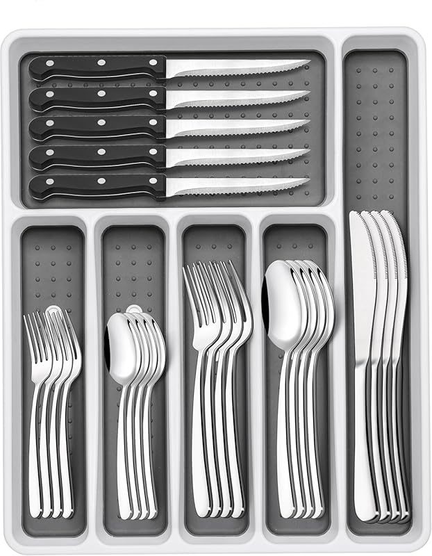 Heavy Duty 49-Piece Silverware Set for 8, Stainless Steel Flatware wit
