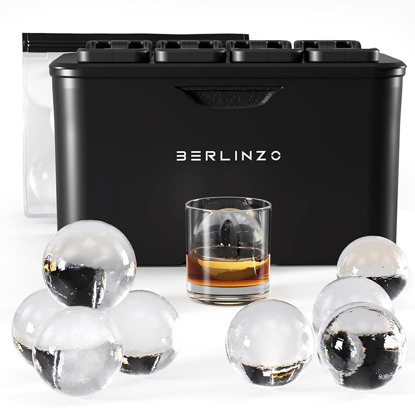 Berlinzo Premium Clear Ice Ball Maker Mold, 8 Large 2.4