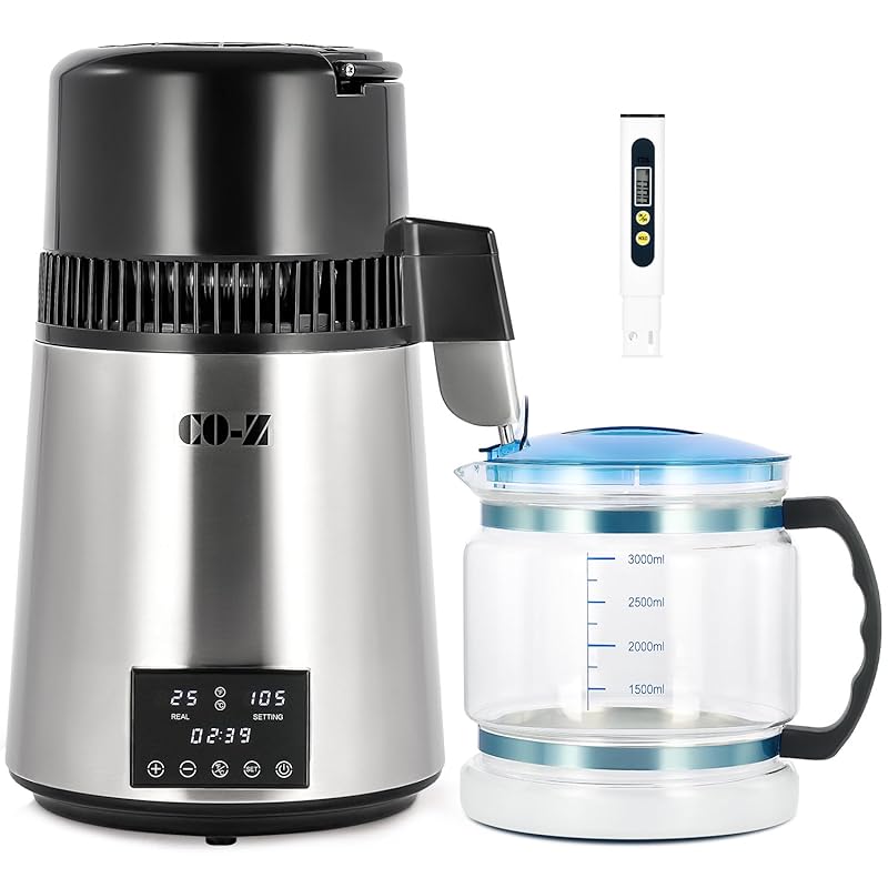 CO-Z 1.1 Gallon 4L Countertop Water Distiller, 1750W with Timer, Dual 