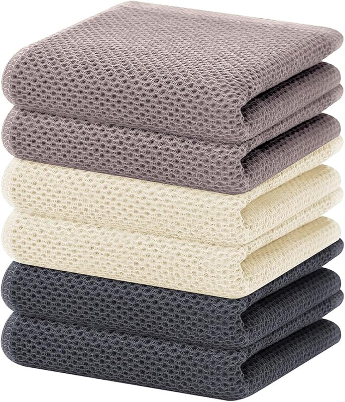 Homaxy 6-Pack 100% Cotton Waffle Weave Dish Towels, Ultra Soft, Absorb