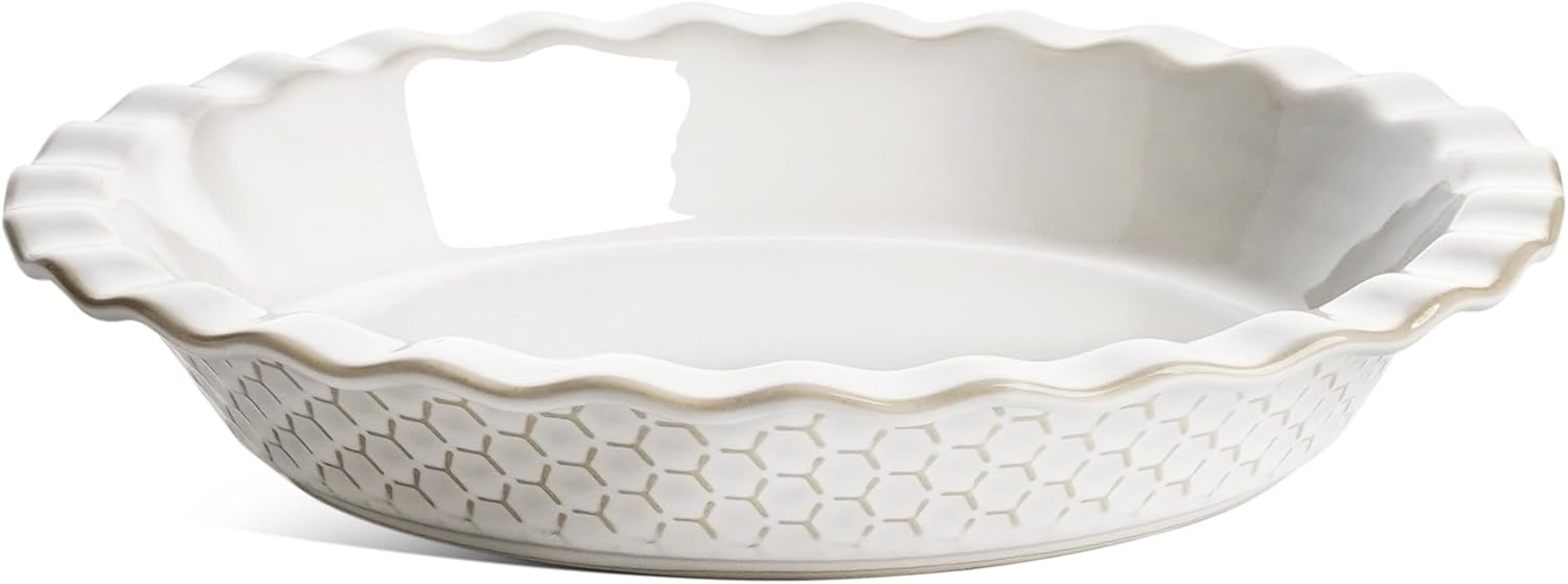 LE TAUCI Honey Comb Embossed 9-Inch Ceramic Pie Plate, Oven Safe for A