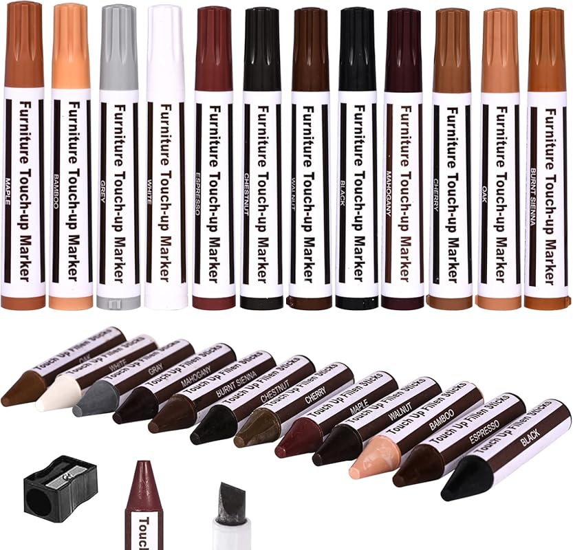 25-Piece Wood Furniture Repair Kit: Markers and Wax Sticks for Scratch