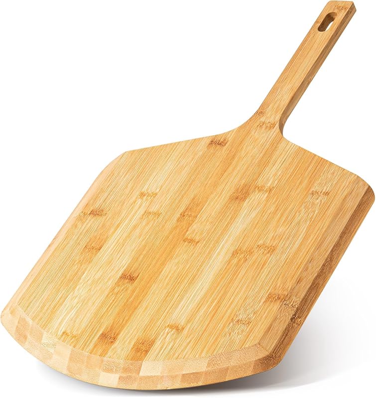16-Inch Natural Bamboo Pizza Peel Paddle Spatula – Large Serving & Cut