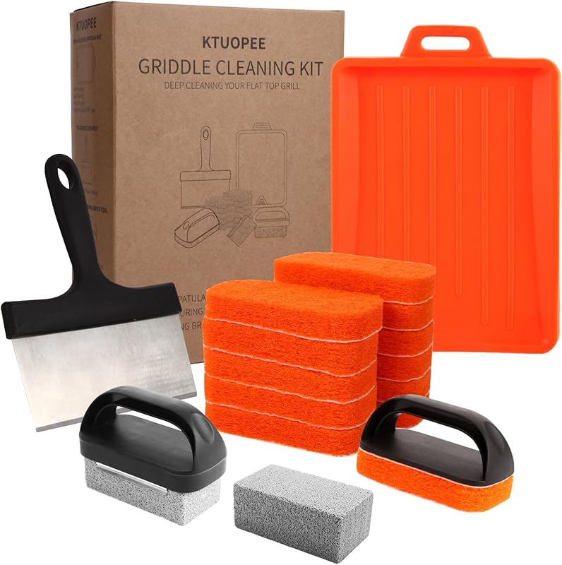 Upgraded 18-Piece Griddle Cleaning Kit with Scraper, Grill Brick, Spat