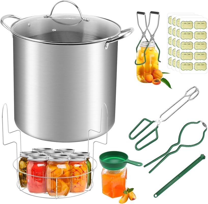 Stainless Steel 21.5 QT Water Bath Canner Pot Kit with Rack, Lid, and 