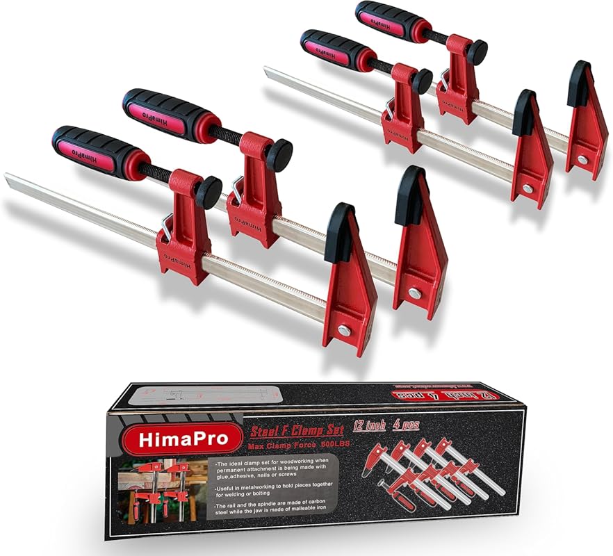 HimaPro 12-inch Bar Clamp 4-Pack with 600 lbs Load Limit for Woodworki
