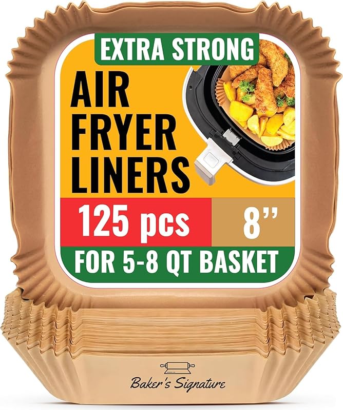 Baker's Signature 125Pcs Disposable Air Fryer Liners, 8” Square Non-St