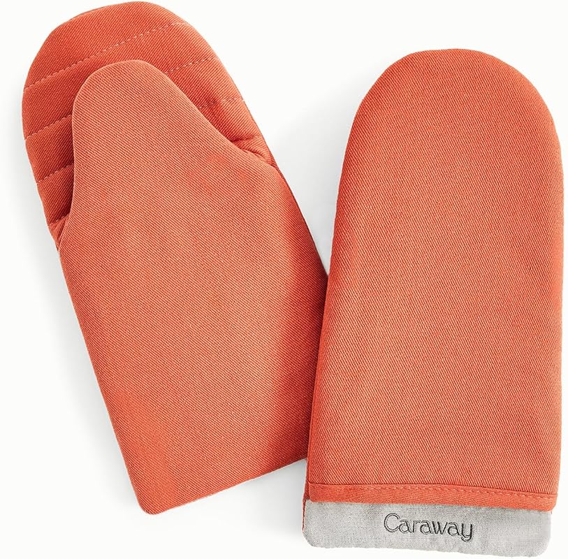 Caraway Organic Cotton Oven Mitts (Set of 2), Double-Layer & Stain-Res