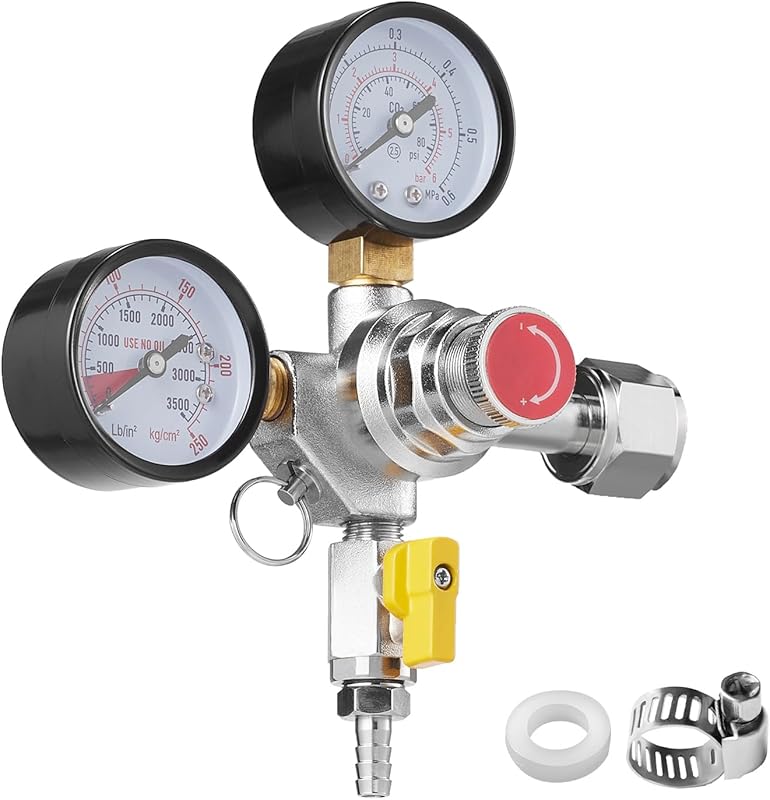 VEVOR Heavy Duty CO2 Regulator with 0-60 PSI Gauges, Check Valve, for 