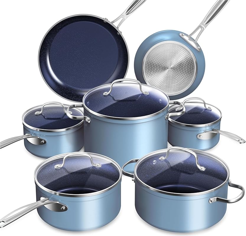 Nuwave Healthy Duralon Blue Ceramic Nonstick Cookware Set, Diamond Inf