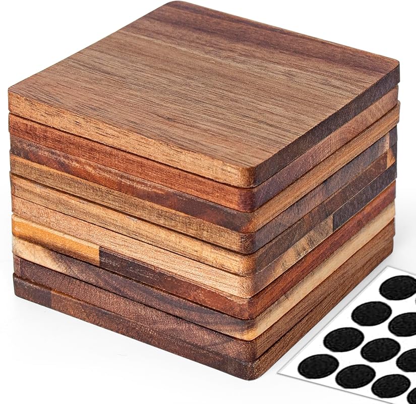10 Pieces Unfinished Acacia Wood Coasters, 4