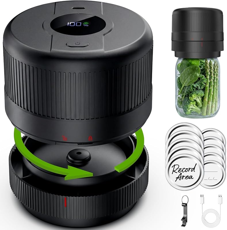 Electric Mason Jar Vacuum Sealer Kit for Wide and Regular Mouth Jars, 