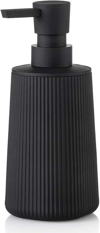 Small Modern Farmhouse Striped Plastic Soap Dispenser with Matte Black